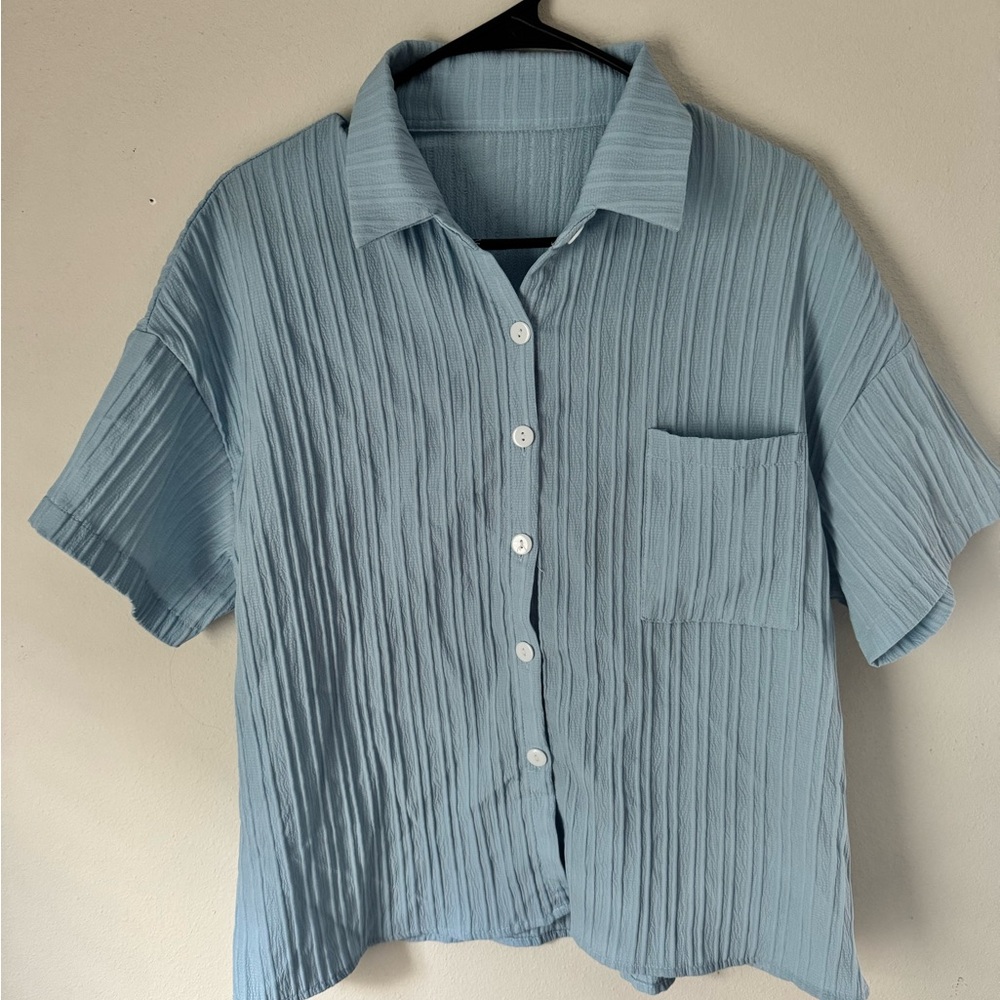 Blue Textured Flowy Shirt